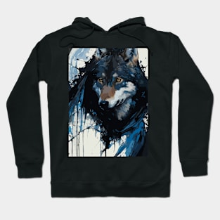 Wolf Howling at the Full Moon in Ink Painting Style Hoodie